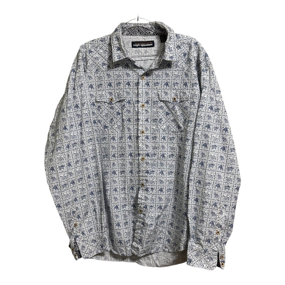 REYN SPOONER SZ XL PATRIOTIC PRINT BUTTON Hawaiian Aloha